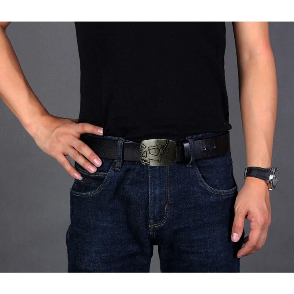 🆕Men's Silver Belt Buckles Of Ghost Skeleton Pirate Skull Design Cowboy Style - Picture 5 of 6